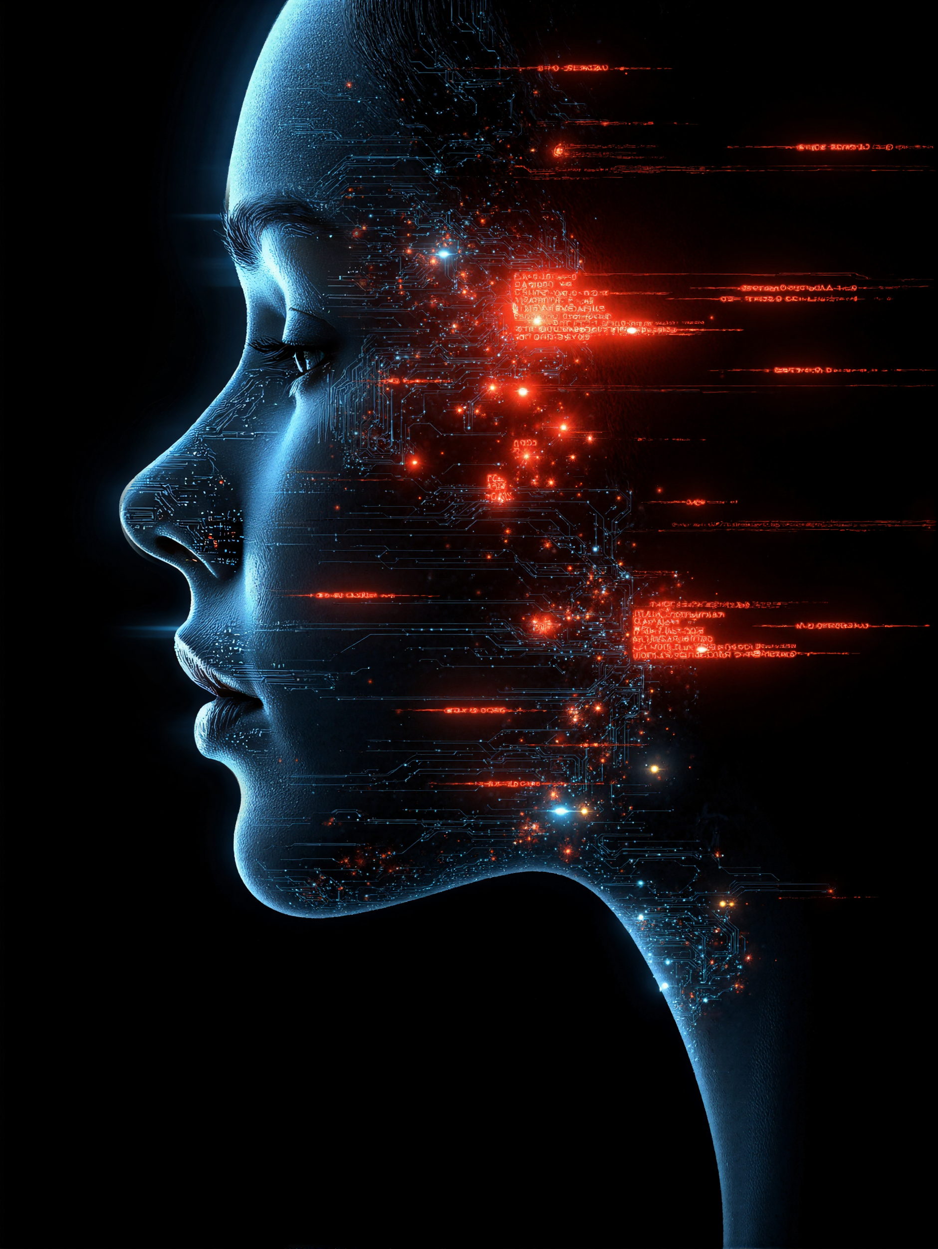 A girl with digital elements over her face